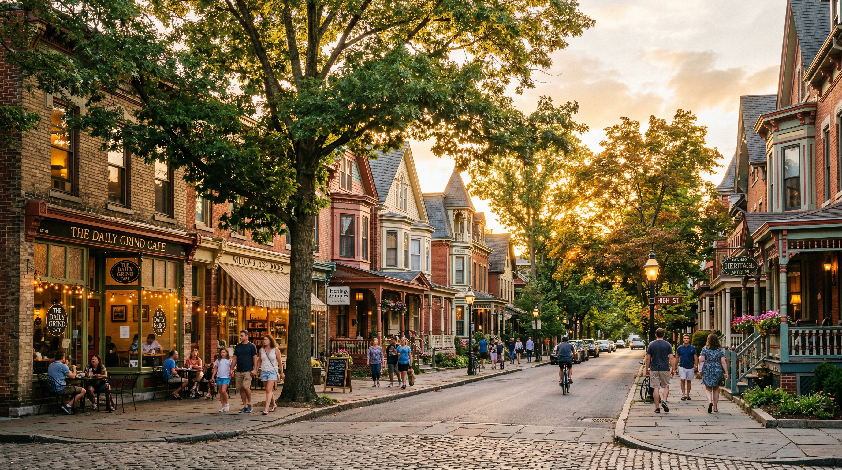Historic Allentown neighborhood in Buffalo with tree-lined streets and charming storefronts